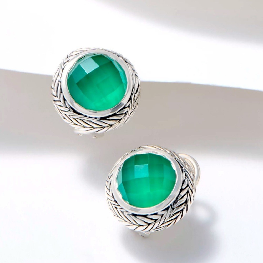 JAI Sterling Silver Green Chalcedony Doublet Gemstone Earrings, never worn